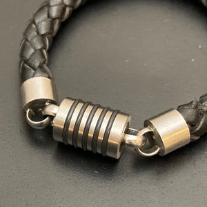 Black Leather & Steel Bracelet