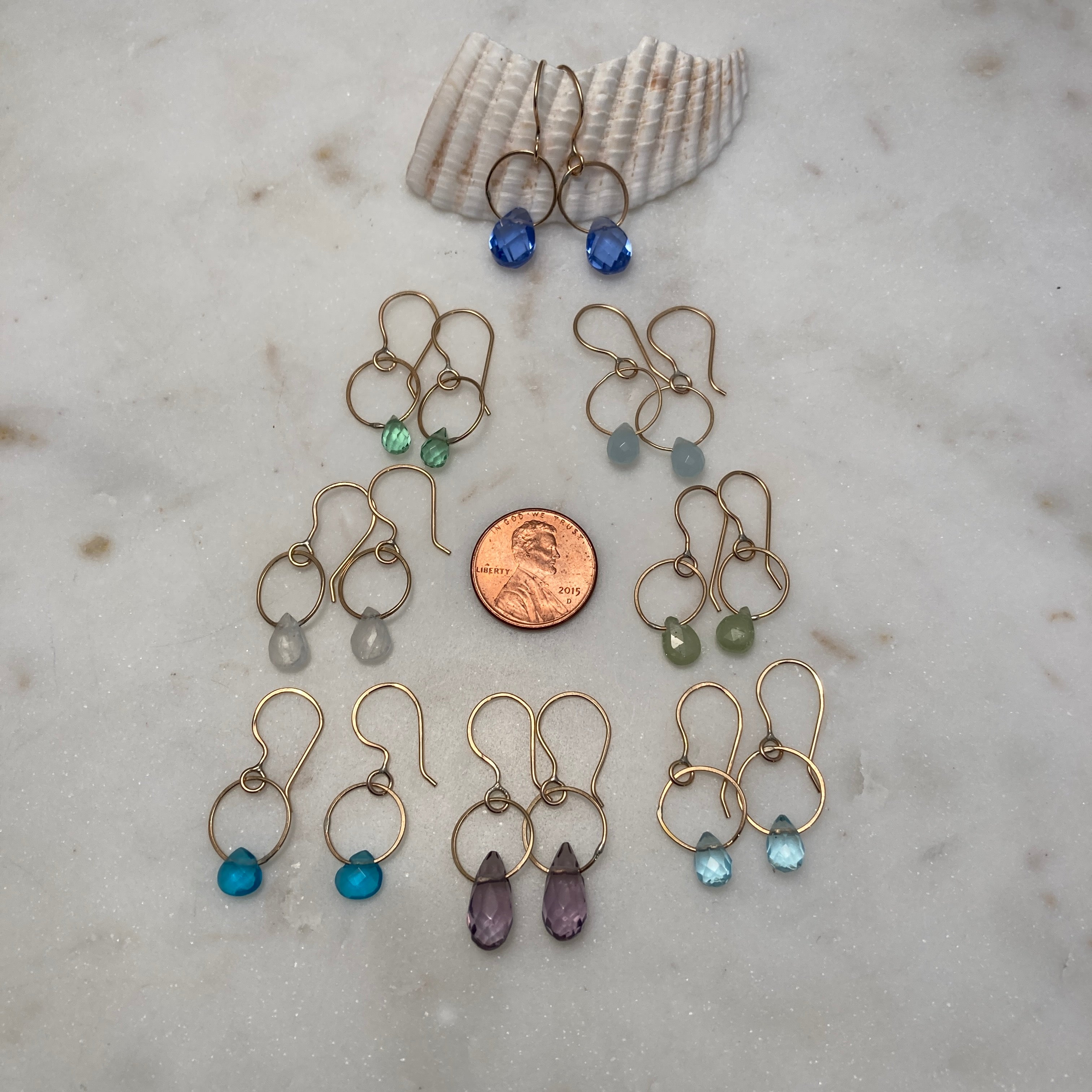 Single Gemstone Circle Earrings in Gold Fill