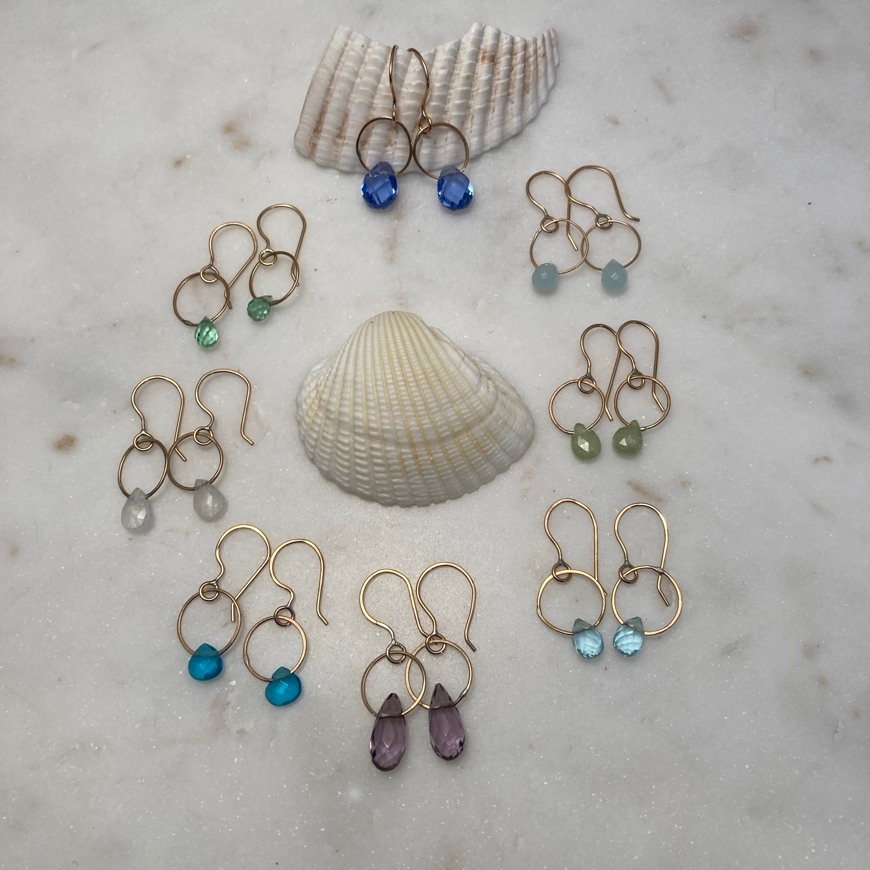 Single Gemstone Circle Earrings in Gold Fill