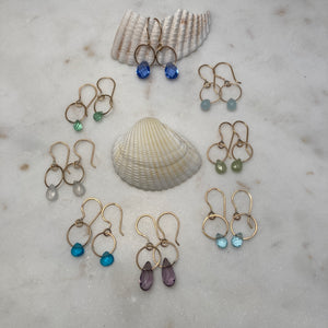Single Gemstone Circle Earrings in Gold Fill