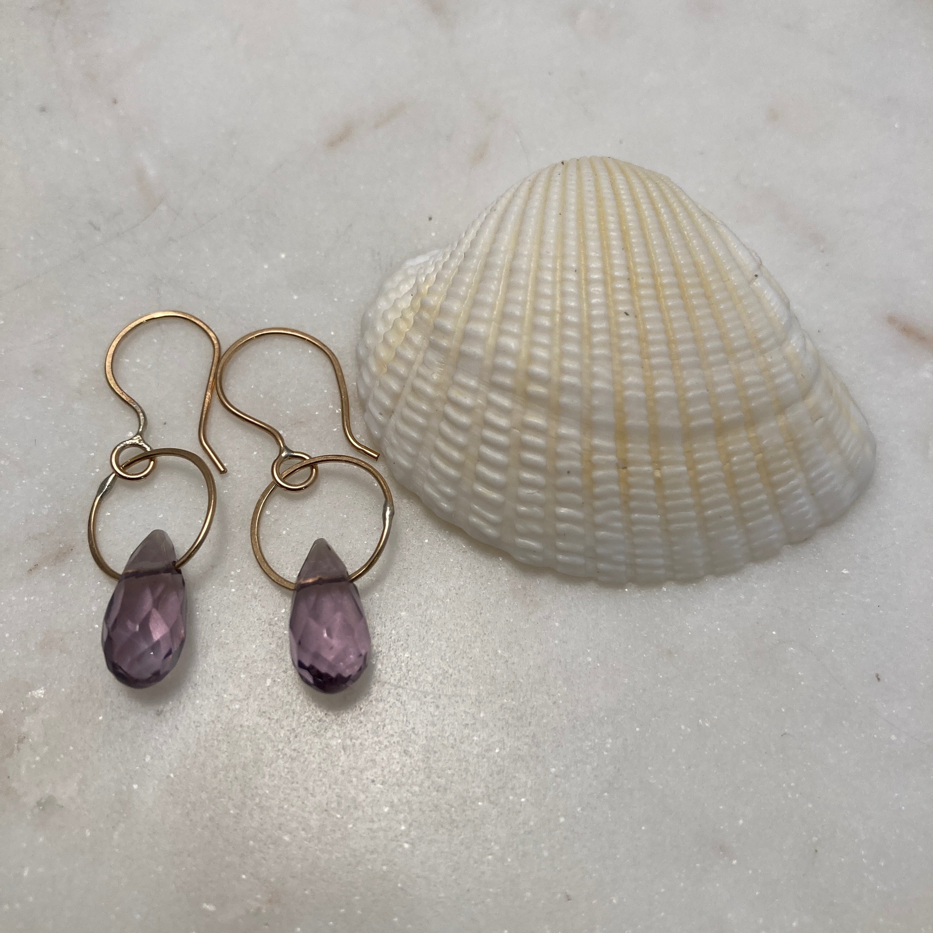 Single Gemstone Circle Earrings in Gold Fill