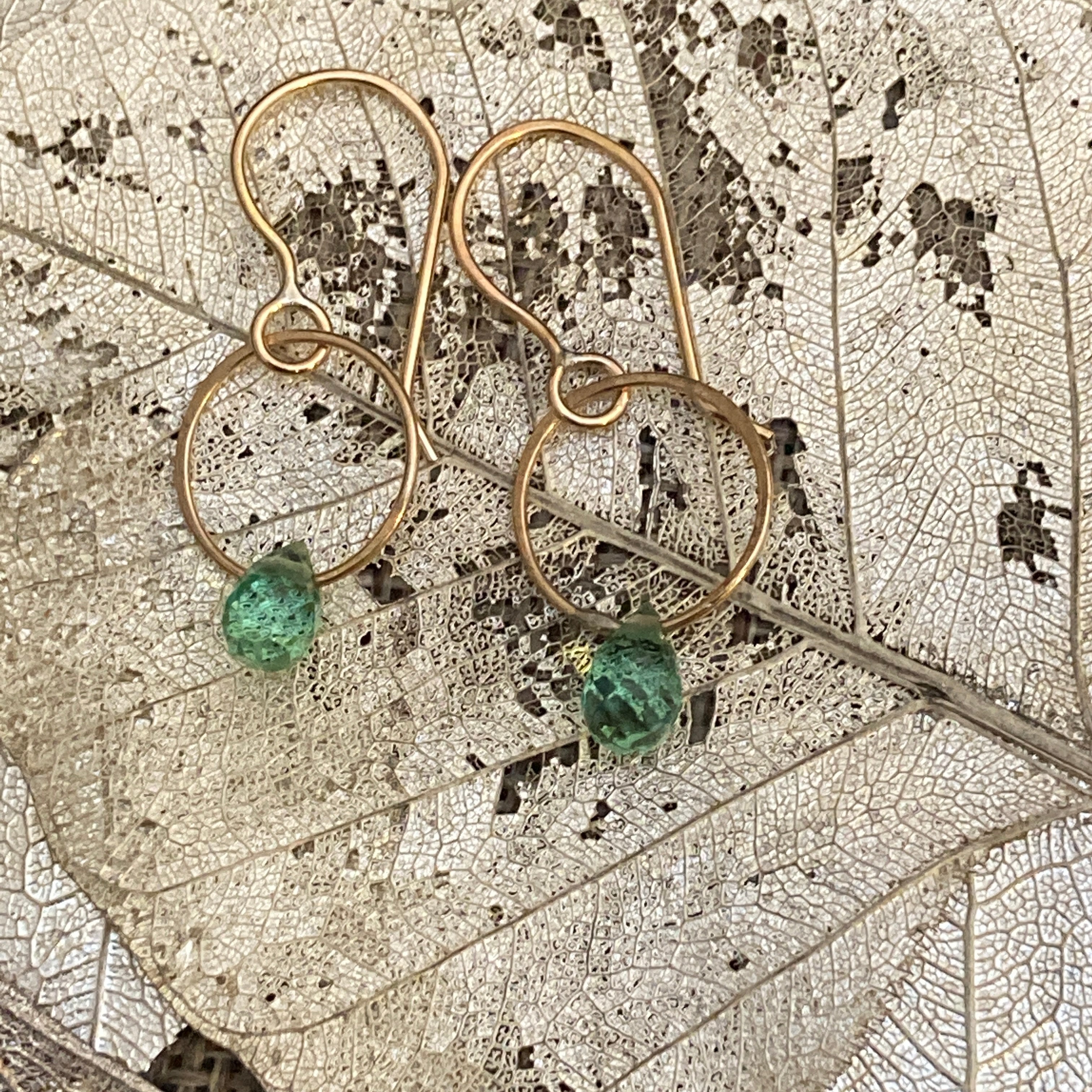 Single Gemstone Circle Earrings in Gold Fill
