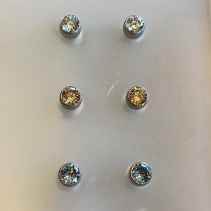 4mm Cubic Zirconium Steel Earrings
