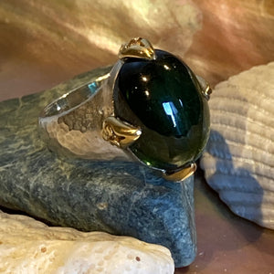 Green Tourmaline Ring in 18k & Silver