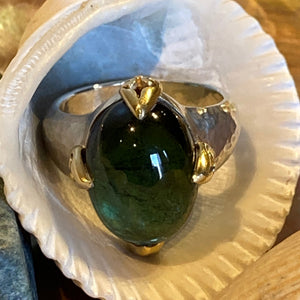 Green Tourmaline Ring in 18k & Silver