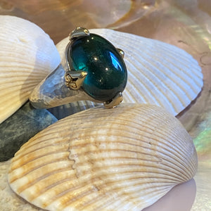 Green Tourmaline Ring in 18k & Silver