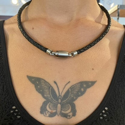 Black Leather & Steel Necklace