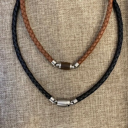 Black Leather & Steel Necklace