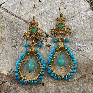 Turquoise & Chrysoprase Chandelier Earrings