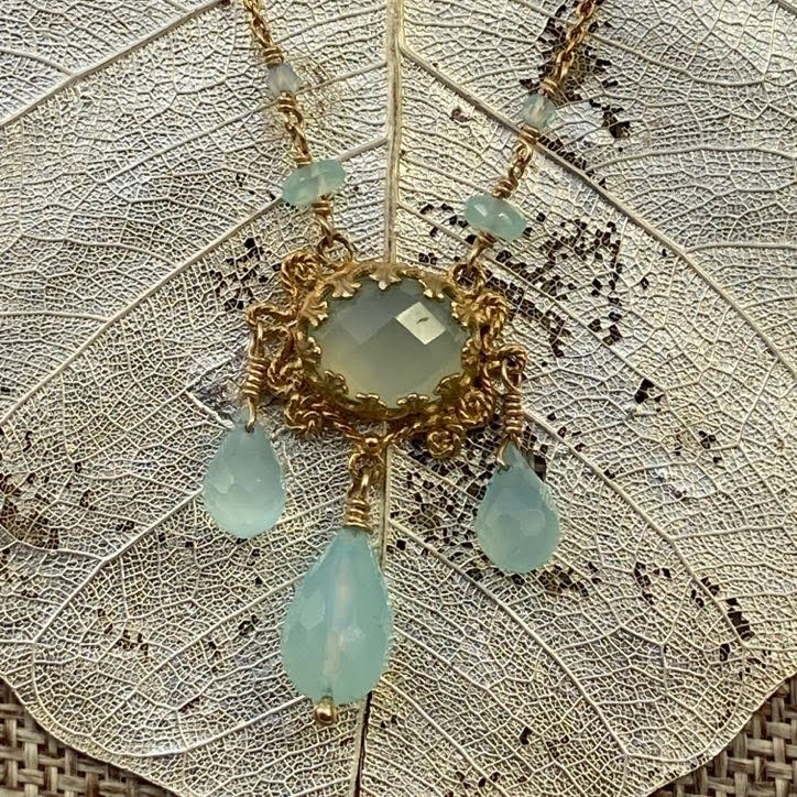 Aqua Chalcedony Necklace & Earrings